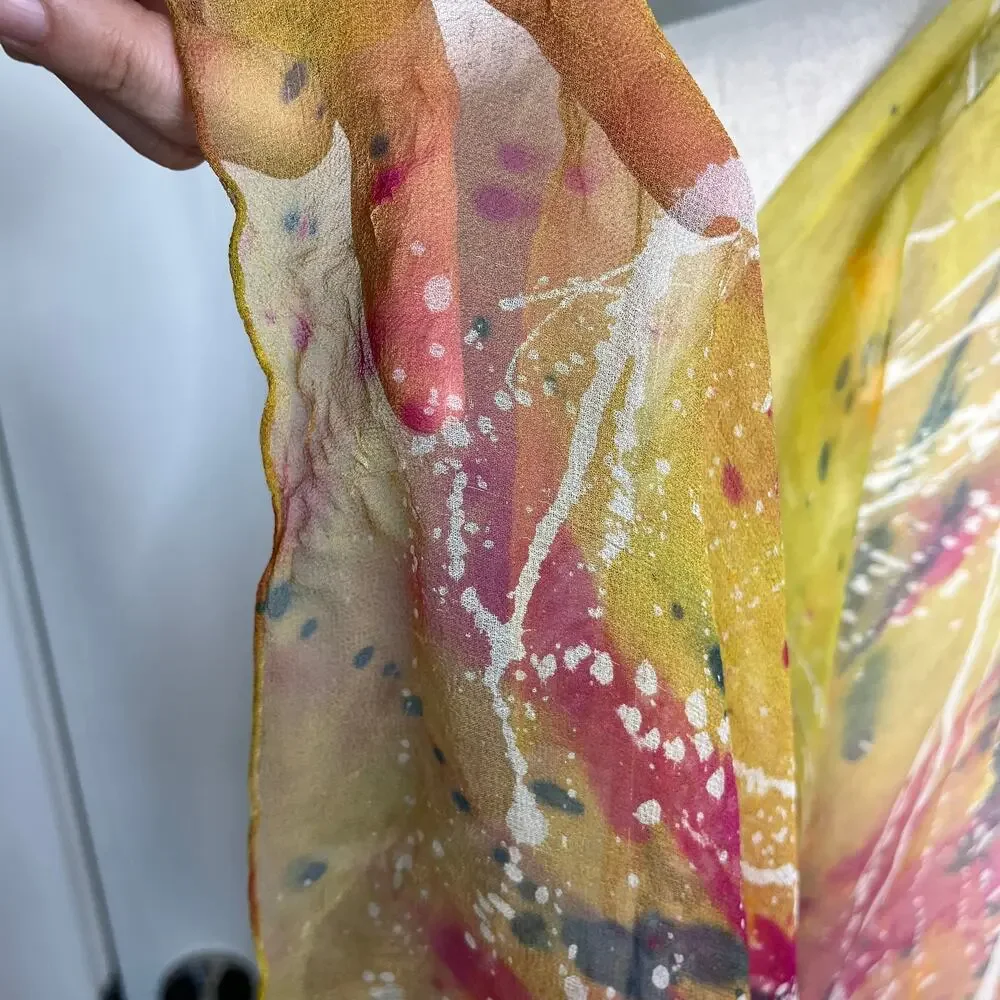 Nan Mahone Scarf Silk Artist Signed Art to Wear 66 Abstract Splatter Sheer